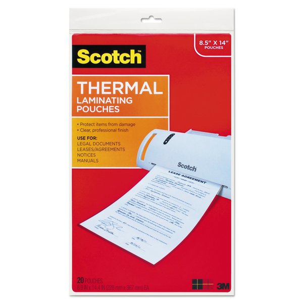 Scotch Laminating Pouches, 3 mil, 8.5" x 14", Gloss Clear, PK20 TP3855-20